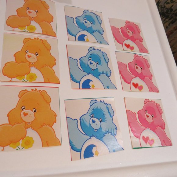 Care Bear wrapping paper squares 2 1/4 x 2ish (back of wrapping paper is white) - Picture 3 of 11